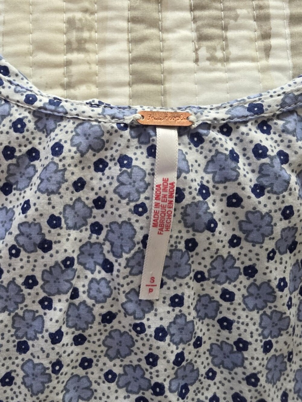 Free People Blue Floral Ruffle Collar Blouse - Picture 2 of 3